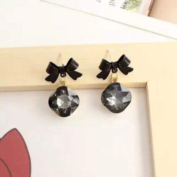 Jewelaa Stylish Black Bow Shape Korean Drop Earrings with Cute Design for Women and Girls Casual and Festive Looks