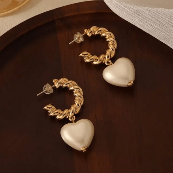 Jewelaa Romantic Twisted Heart Shape Pearl Korean Earrings with Love-Inspired Design for Women and Girls Valentine Gifting