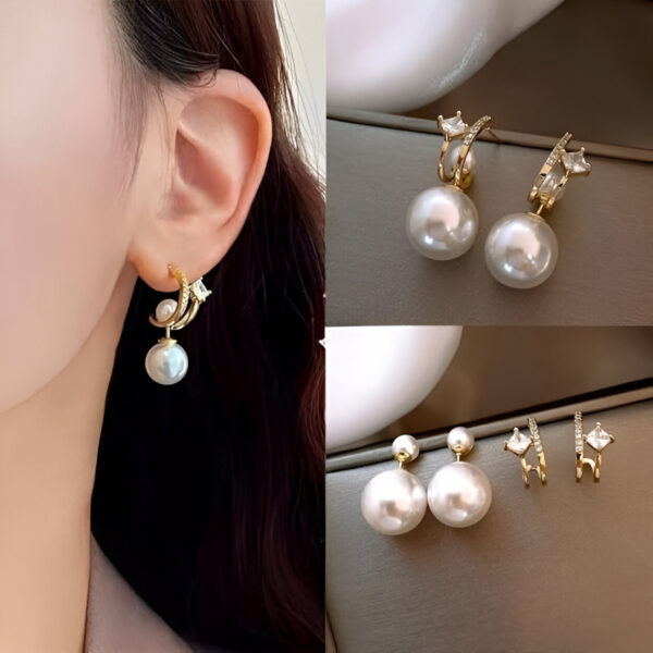 Jewelaa Versatile Golden Pearl 2 Way Wear Korean Earrings with Dual Style Options for Women and Girls Everyday Elegance