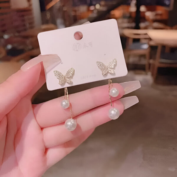 Butterfly Earring with Pearl Drop Stylish Drop Earrings for Women and Girls