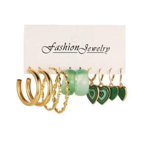 Jewelaa 5 Pairs Combo Trendy Green and Gold Korean Earrings Set with Vibrant Colors for Women and Girls Festive and Casual Wear